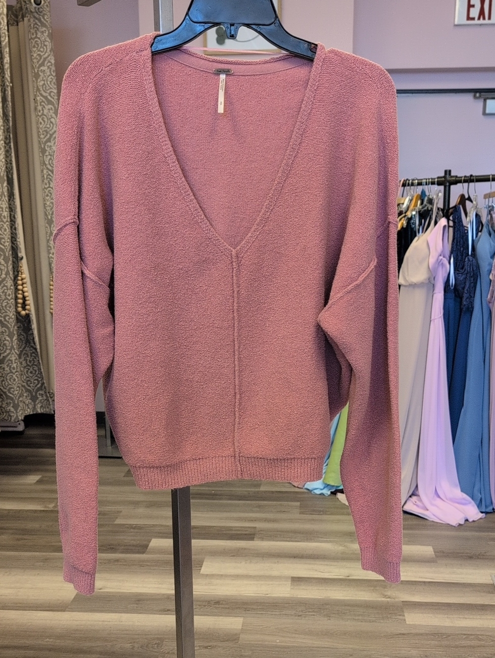 Free People Rose V-Neck Lightweight Knit Sweater